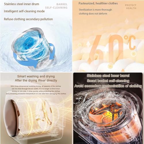 KUOYTT Tragbarer elektrischer Wäschetrockner, 170 W, 3,5 l Fassungsvermögen, kompakter Frontlader-Wäschetrockner mit Edelstahlwanne, vollautomatischer Mini-Trockner, All-in-One-Waschmasch
