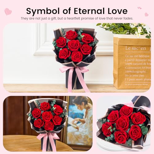 Flower Bouquet Flowers for Delivery Prime 7-Piece Preserved Roses Bouquet Gift for Women Mother Wife Mother Day Wedding Anniversary Birthday (Red Roses) - Image 5