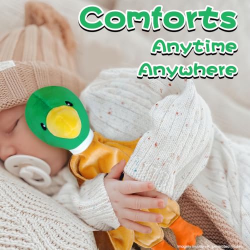Image of Baby Security Blanket, Soft Baby Lovey Toy Blanket for Boys and Girls, Snuggle Toy Lovie Newborn Gift, Unisex Nursery Bed Blankets Green Duck15 Inch