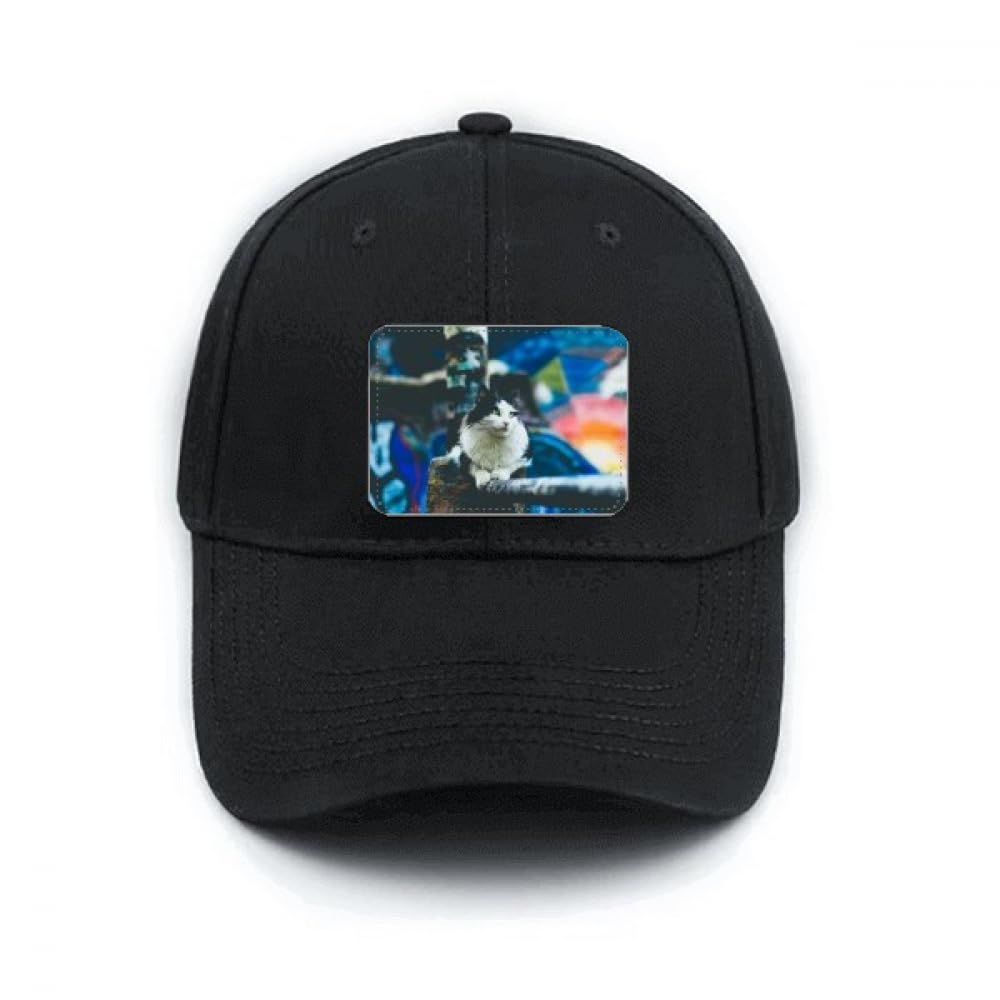 Casquette de baseball noire chat paresseux réglable en coton - 4