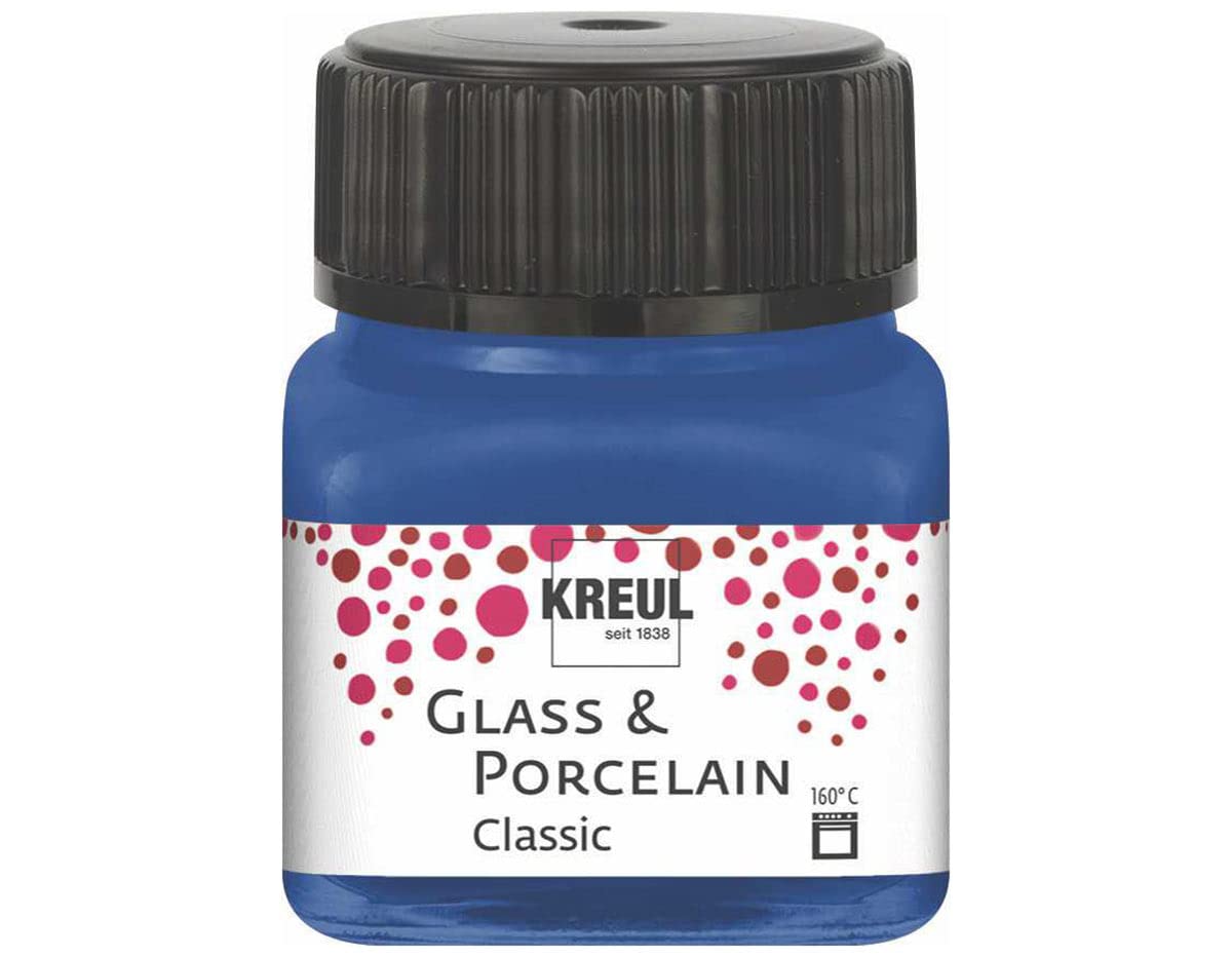 Kreul 16218 Glass & Porcelain Classic Cobalt Blue in 20 ml Glass, Brilliant Glass and Porcelain Paint Water-Based, Quick-Drying, Opaque