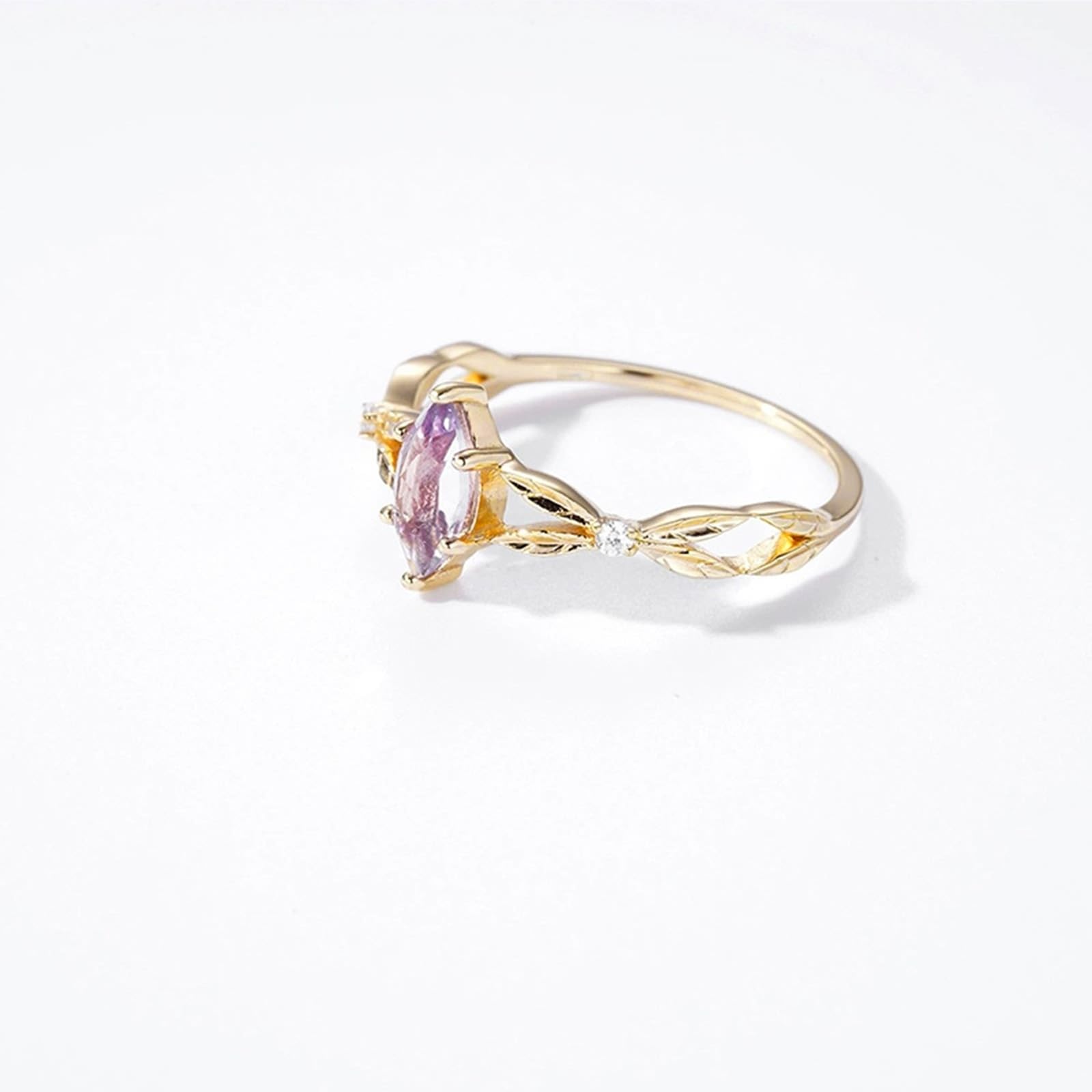 Gelbgold Au 375/585/750 Hochzeitsband mit Marquise Lila Amethyst in 6 Klaue-Fassung Gr.47-65