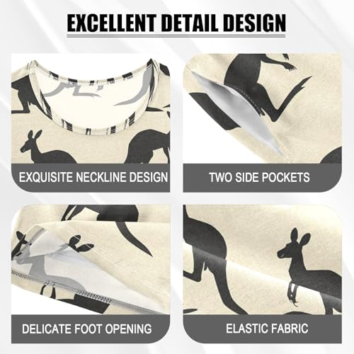 ALAZA Kangaroo Silhouette Funny Pajamas Set Short Sleeve Cotton Sleepwear Summer Pjs 2 Piece 5-14Y4