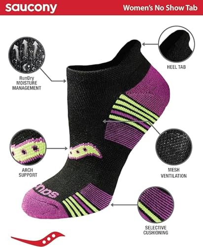 Image of Saucony Women's RunDry Performance Heel Tab Athletic Socks, Available in S-L (8, 16, 24 Pairs)