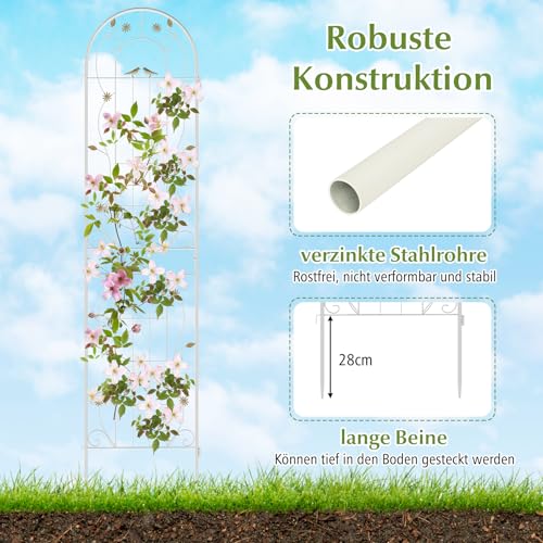 COSTWAY Rankgitter Metall, 2er Set, dekorativer Gartenzaun, freistehende Rankhilfe, Spalier Garten zum Stecken, Rankspalier für Kletterpflanzen Blume Gurke (220 x 50 cm, Weiß)