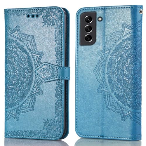 Image of ClickCase Queen Series, Faux Leather Flower Embossing Wallet Flip case Magnetic Closure Flip Cover for Samsung Galaxy M42 5G (Sky Blue)