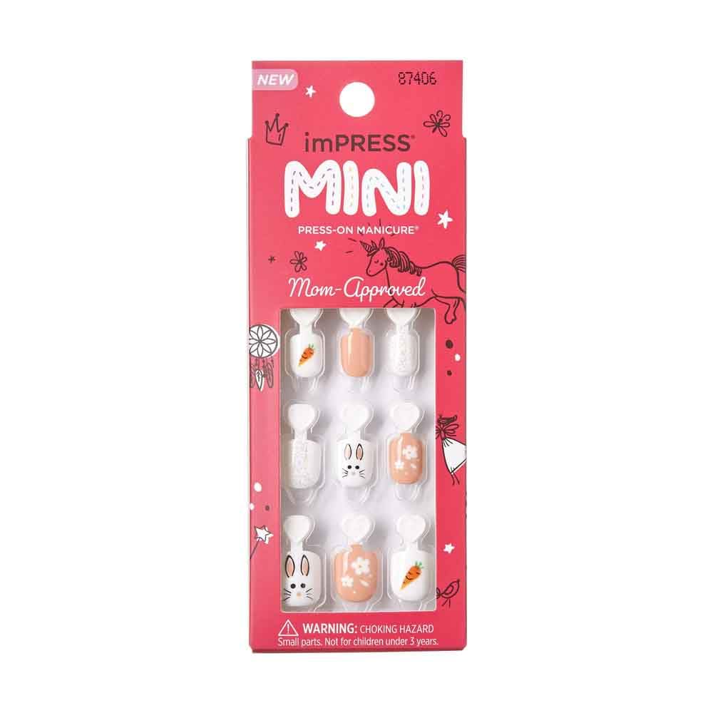 KISS imPRESS Mini Press-On Nails Manicure for Kids, Bunny and Carrort Design, Beginner Nail Art Set with Nail File & 20 Fake Nails