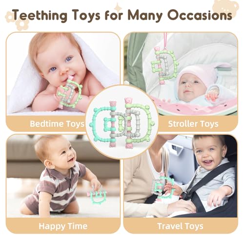 2 Stück Beißring Spielzeug für Babys, Beißspielzeug für Autistische Kinder, Zahnungshilfe Spielzeug für Neugeborene Babys 3 6 12 18 Monate Jungen Mädchen Ostern Baby Dusche Geschenke, Mehrere Farben