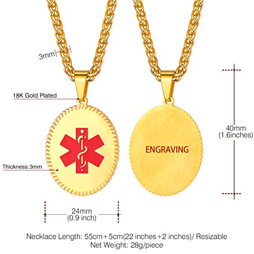 Colar U7 Free Engrave Medical Alert ID feminino, masculino, joia personalizada de identificação de e