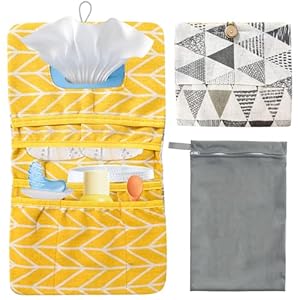 HXC Windeltasche für Unterwegs Wickeltasche Organizer 2in1 Wickel Organizer Unterwegs Kleine Wickelorganise für Windeln Creme Tücher