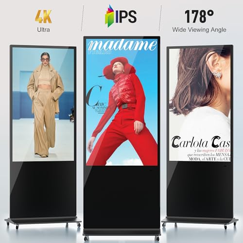 Image of Digital Signage 4K UHD Touchscreen Android 11 System (4+32GB) Indoor Floor Standing Kiosk Interactive Displays LCD Screen with Auto Media Player WiFi HDMI /USB Input (65 inch)
