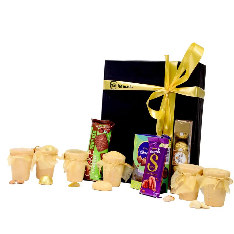 Image of NUTRI MIRACLE Diwali Eco-Friendly Dry Fruits Chocolate Nuts Hamper with Diya | Diwali Gift for Family and Friends