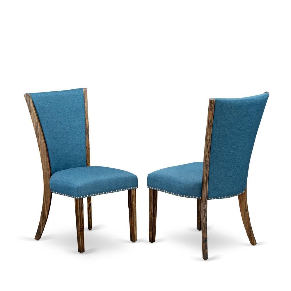 Linen-Upholstered Dining Chairs Set of by Furnifact – Wood, Blue, Pack of 2