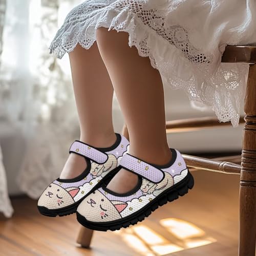Little Girls Cute Uniform Shoes,Mary Jane Flats Shoes for Back School,Comfort Barefoot Shoes,Black Sole Size 11 to 152