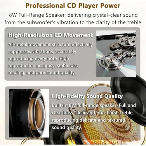 Lecteur CD mural bluetooth 5.1 gris avec télécommande et lumières LED