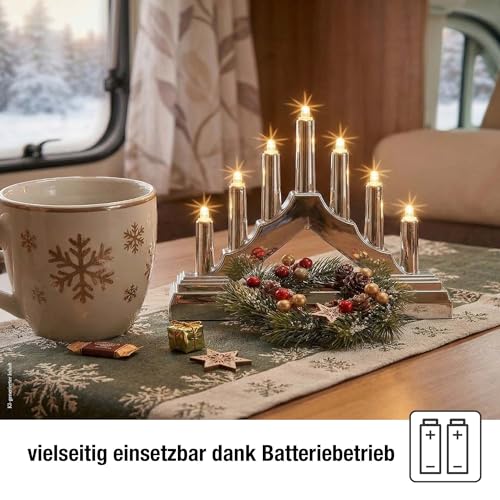 Hellum, LED-Kerzenleuchter, Schwibbogen, Kunststoff, Silber, 7 warm-weiße LEDs, 16x13 cm, Indoor, batteriebetrieben (2AA), Weihnachts-Dekoration, 520934 – Bild 4