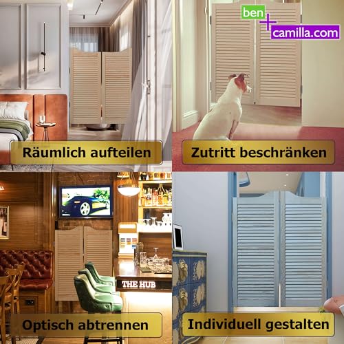 ben+camilla.com Saloontüren Komplett-Set (L/R-Paar+Pendel-Scharniere) | 100 x 80 cm Natur | Hochwertige Massivholz Schwingtüren unbehandelt