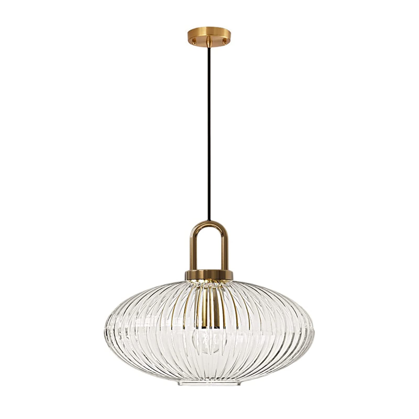 Clear Glass Pendant Light with Brass Gold Base, Clear Ceiling Light Hanging Lamp for Bedside Dining Table Kitchen Island (11.8 inch, Clear)