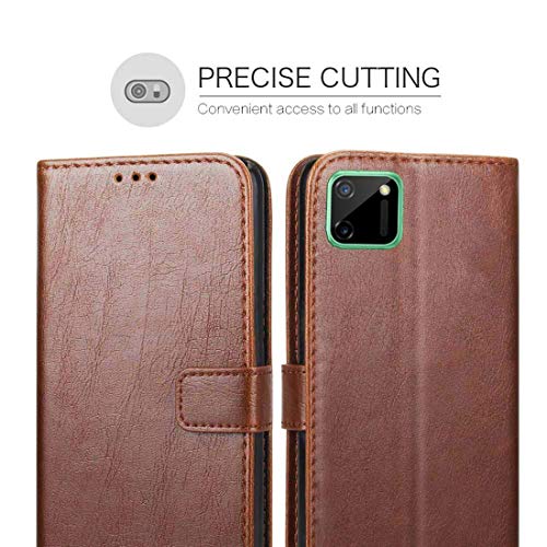Image of Flip Cover Compatible with Realme C11 | Premium Leather Finish | Inbuilt Pockets & Stand | Flip Cover Back Case for Realme C11 (Brown)