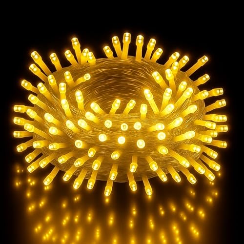 Image of LED Fairy String Lights 12 Meter Yellow Copper Wire | Waterproof & Energy Saving Decorative Lights for Diwali, Home, Bedroom, Wedding, Balcony & Garden (Pack of 1)
