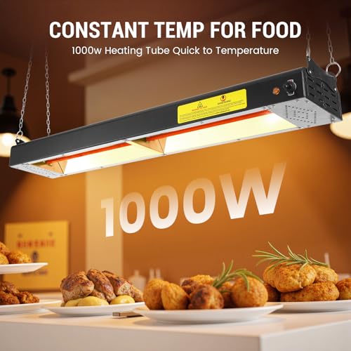 36-Inch Food Heat Lamp, 1000W Commercial Food Warmer Lamp Electric Strip Heater Overhead Stainless Steel Heat Lamps for Buffet Restaurant Parties Catering, Black 115V