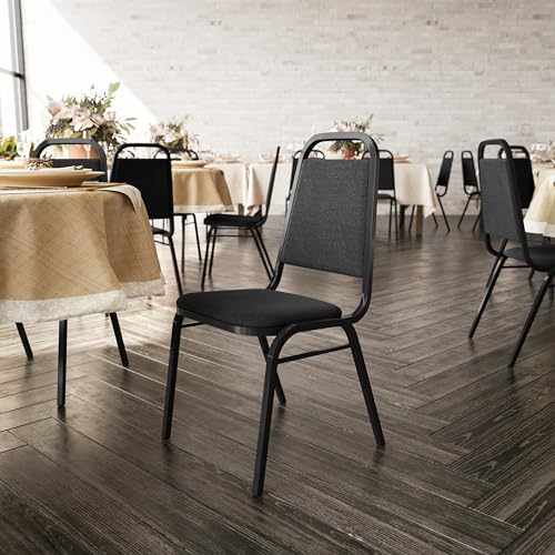 Image of Flash Furniture 4 Pack Hercules Series Trapezoidal Back Stacking Banquet Chair in Black Fabric - Black Frame