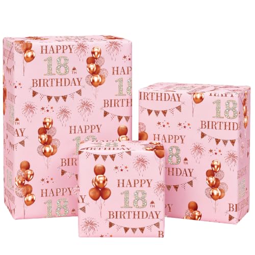 Xenray 18th Birthday Wrapping Paper 5sheets Rose Gold 50x70cm 18 Year Old Printed Patterned Paper