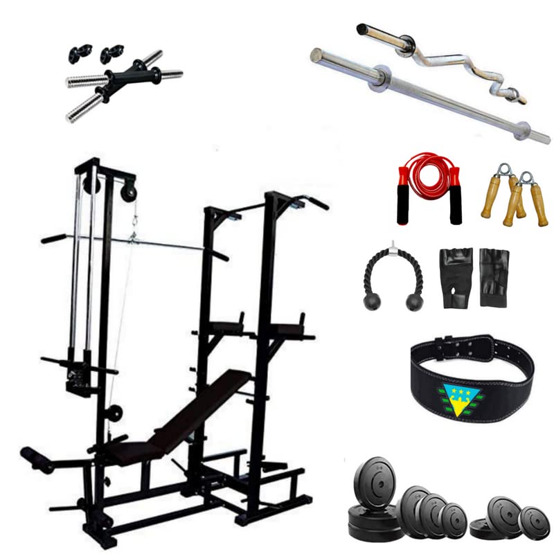 VAISHNAVI FITNESS ABS Tower with 50 KG Rubber Weight Plates Push Up Dips and ABS Workout Rubber Weight + 3 Ft Curl and 5 Ft Plain Rod+ Gym Accessories-image-15