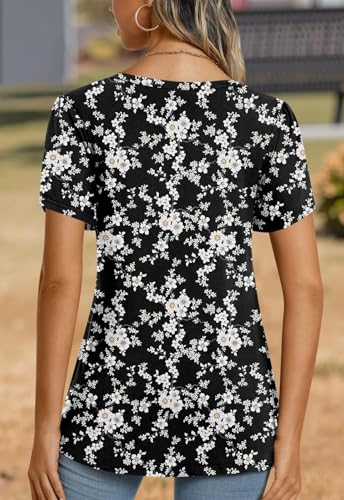 Image of CATHY 2026 Women Tops Summer Short Sleeve Tunic V Neck T-Shirts Loose Casual Floral Blouse S-4XL
