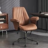 Mid Back Ergonomic Home Office Chair, Lumbar Support Executive Office Desk Chair, Adjustable Height Computer Chair with 30° Tilting Function and Detachable Armrest (Light Brown Suede Fabric)