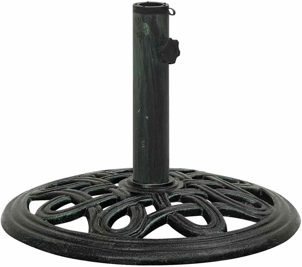 vidaXL 19.4lb Round Umbrella Base for Outdoor, Deck, Patio Parasol Base for 1.4"/1.5"/1.9" Pole Sizes, Heavy-Duty Cast Iron, Classic Design, Ø15.7"x12.6" Black and Green