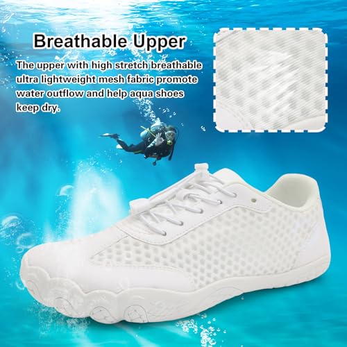 XIHALOOK Womens Mens Beach Water Shoes Quick Dry Barefoot for Swim Pool Lake Hiking Kayaking Surfing White, 8.5 Women/7 Men