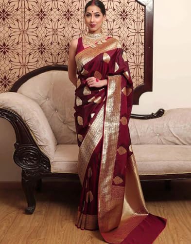 Image of SIRIL Women's Banarasi Kanjivaram Soft Silk Jacquard Saree with Unstitched Blouse Piece