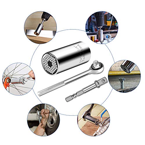 Universal Socket, Grip Socket Set Fits Standard 1/4'' - 3/4'' Metric 7mm-19mm with Multi-Function Power Drill Adapter Best Tools Gifts for Men, Father, Dad, Husband, Boyfriend, Gift Box - Thumbnail 2
