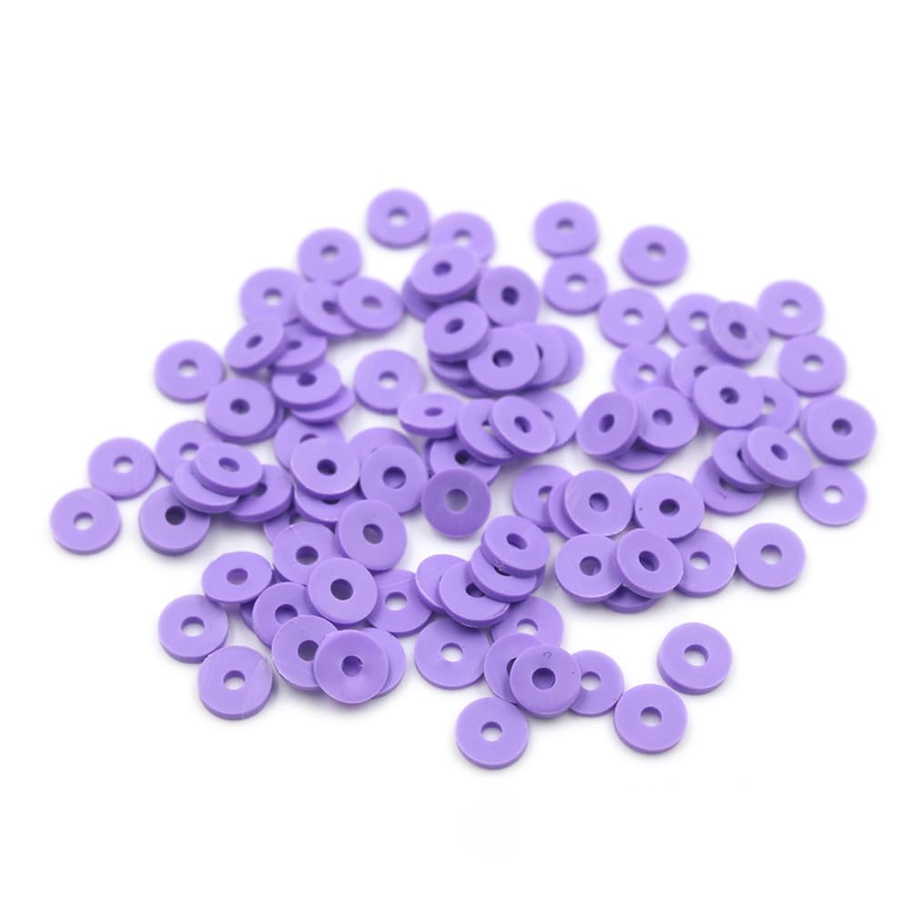 JIHUOO 1500 Pcs 6mm Polymer Clay Beads - Flat, Round, Spacer, Heishi, Vinyl Disc Beads for Jewelry Making - Purple - Image 4