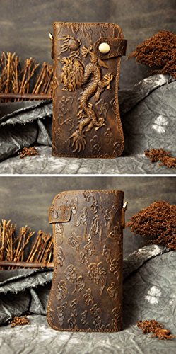 Le'aokuu Mens Genuine Leather Bifold Wallet Organizer Checkbook Iron Chain3