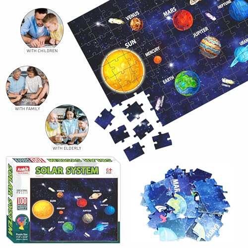 Image of Ankit Toys & Games 100-Piece Jigsaw Puzzles for Kids Ages 6+, Educational and Engaging Geography Puzzle with Vibrant Map Learning (Solar System)