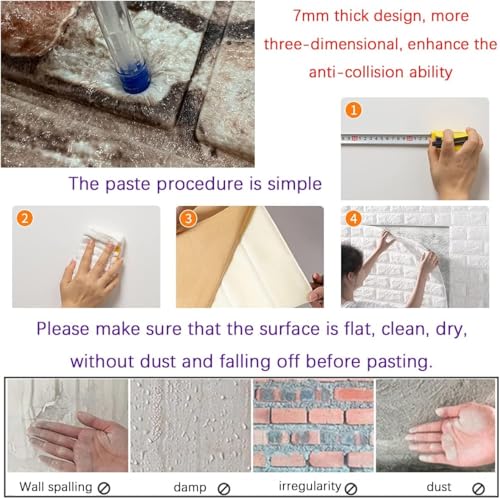 Image of TEKCOOL Self-Adhesive Waterproof PE Foam 3D Wall Panels Wallpaper Sticker for Bathroom, Living Room, and Home Decoration (70 x 77cm, Appx. 5.8Sq Feet)-5 Piece-Grey Stone