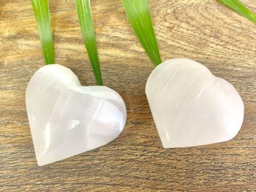 ZnranyiiXY Two Selenite Hearts White Gemstone Heart Specimen Crystal Heart Reiki Chakra.