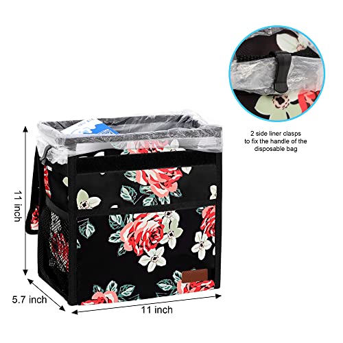 Image of Femuar Car Trash Can Leak Proof Car Trash Bag Waterproof Car Garbage Can with Lid Collapsible and Portable with Storage Pocket, Large /Flower, 3 Gallons