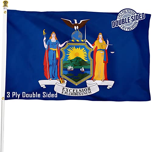 XIFAN Double Sided New York State Flag 3x5 ft, Heavy Duty 3 Ply Durable Polyester, NY Flag with Vibrant Print/4 Rows Hemming/Brass Grommets for Indoor Outdoor Decor