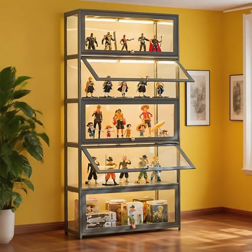Orixal Display Cabinet with Acrylic Doors, 5-Tier Bamboo Curio Display Case for Figures - Display Shelves for Collectibles & Toy Display Cabinet for Home, Office, Playroom, Living Room