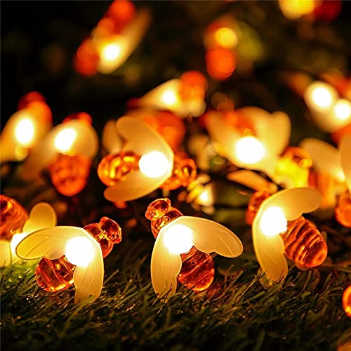 DINOWIN Honey Bees Lights, Bee String Lights 2M 20 LED Honey Bees Battery Power for Outdoor Garden Summer Party Wedding Xmas Decoration (Warm White)