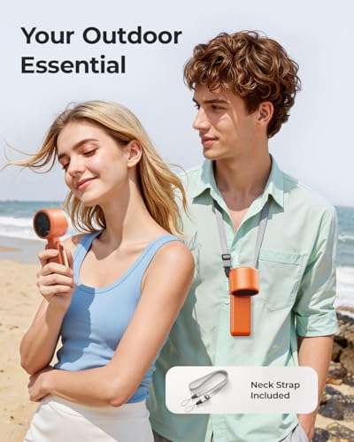 Image of Portable Handheld Turbo Fan - 5 Gear High Speed 4000mAh Rechargeable Mini Personal Hand Fan Blow Cold Air, Battery Operated Travel Essentials, Gifts for Women, Men (Cosmic Orange)