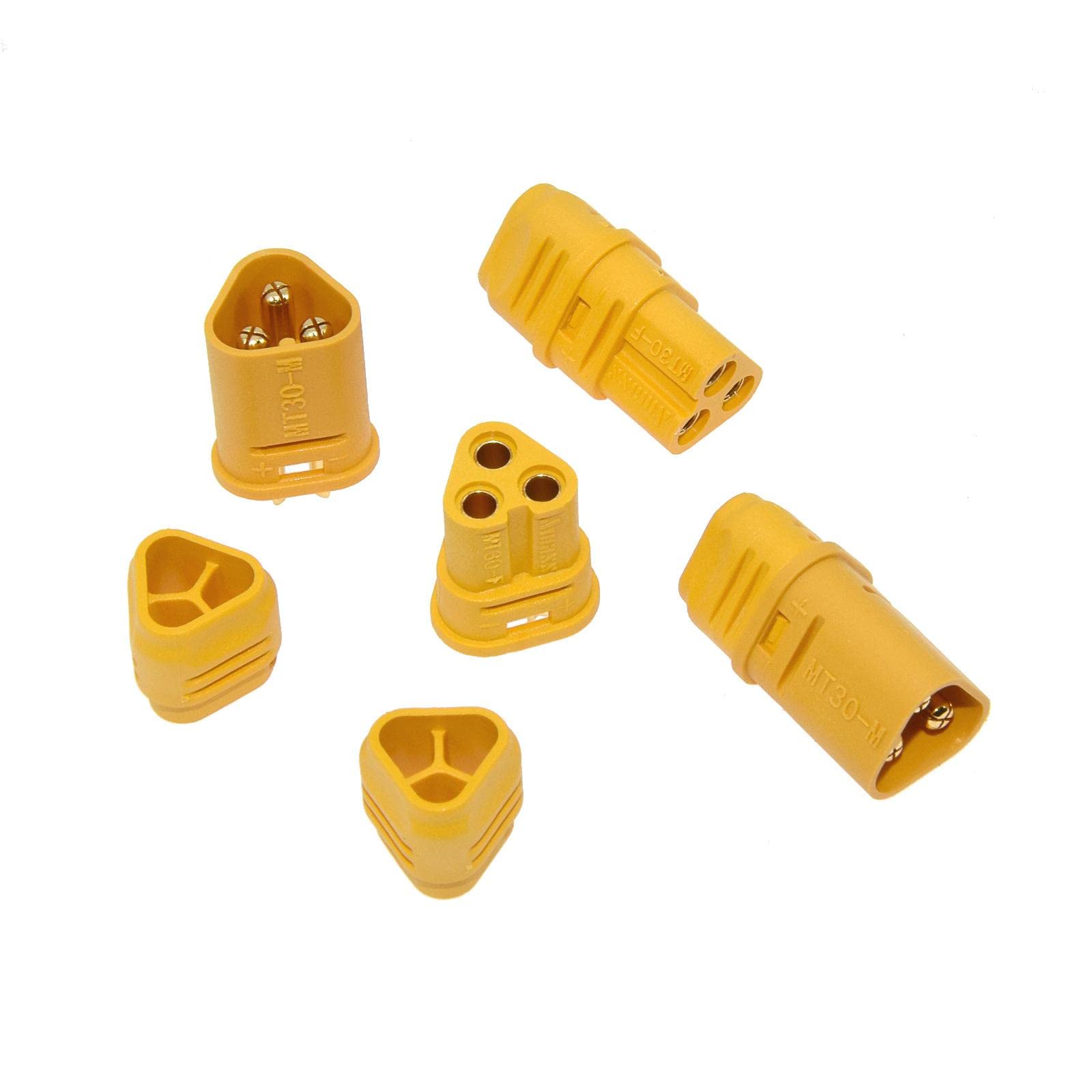 DAGIJIRD 5 Pairs MT30 Connector Brass Gold Plated 3-Pin Male and Female Motor Connector Plug Set