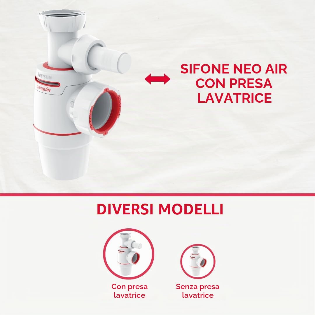Wirquin 30723195 - Sifone per lavello Neo Air ⌀40 mm zero perdite con presa lavatrice, bianco