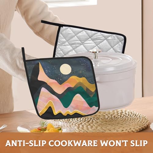 Bamowey BAM-GRD-123 Abstract Landscape Pot Holders Set Of 2, Kitchen Heat Resistant Boho Sun Mountains Potholder thumb #4