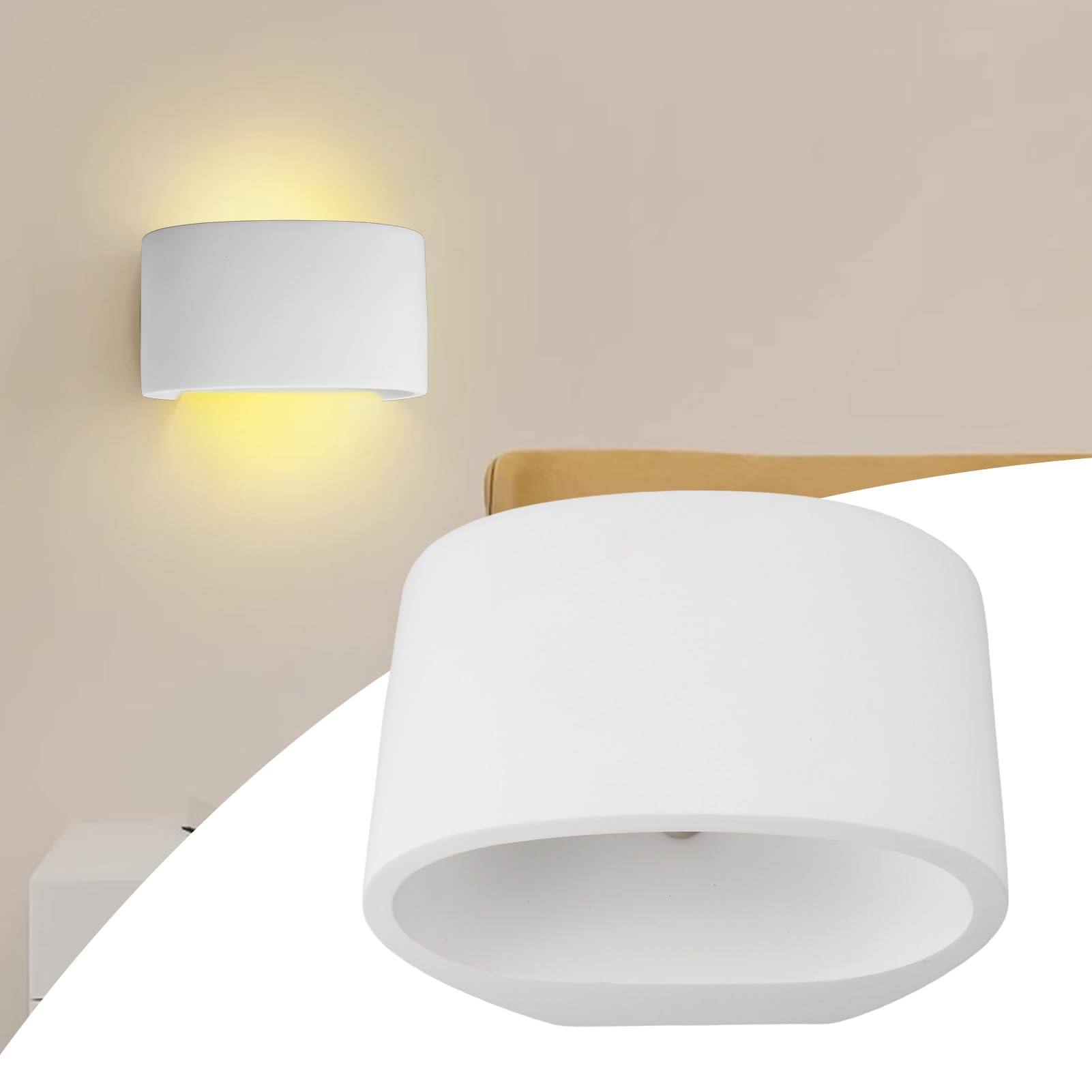Hyuduo Półcylindryczny Kinkiet G9 Kinkiet ścienny, Nowoczesny Tynk z żywicy Oświetlenie w górę i w dół do Salonu, Przedpokoju Sypialni, Minimalistyczny Design z łatwą instalacją