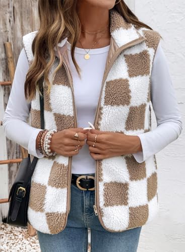 SHEWIN Womens Fleece Vest Casual Sleeveless Jacket Lightweight Outerwear Vests with Pockets Womens Fall Fashion 20253