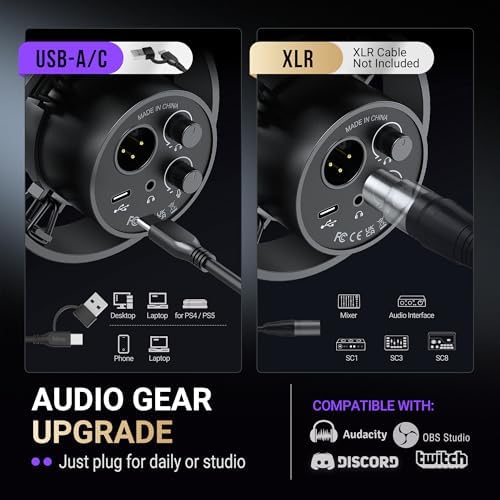 FIFINE K688 Podcast Microphone Kit, USB/XLR Dynamic Microphone with Boom Arm for PC/XLR Mixer, Gaming Mic with Mute Button, Headphone Jack for Vocal, Voice-Over, Streaming, Music Recording -K688CT